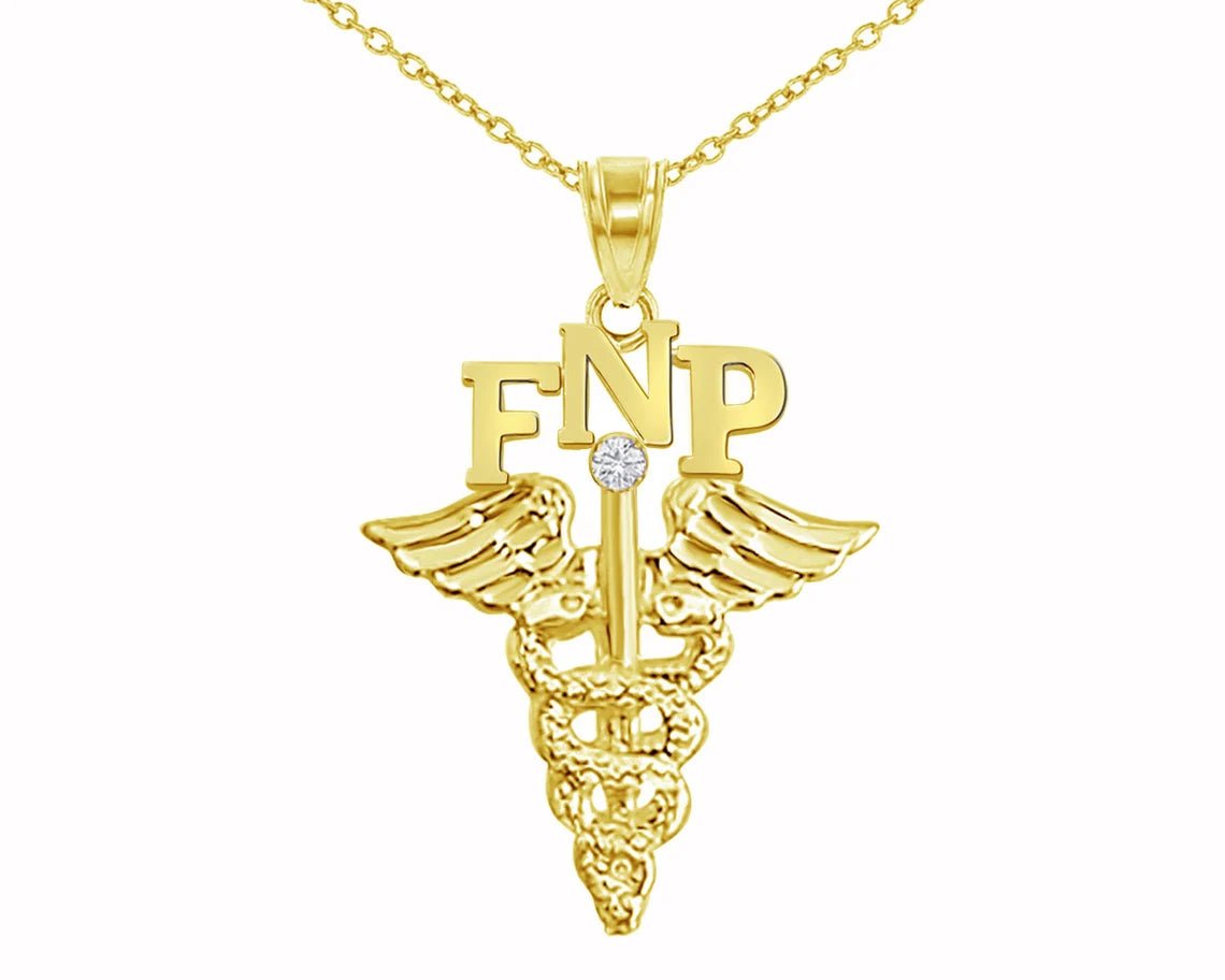 14K Gold FNP Family Nurse Practitioner Necklace - NursingPin.com