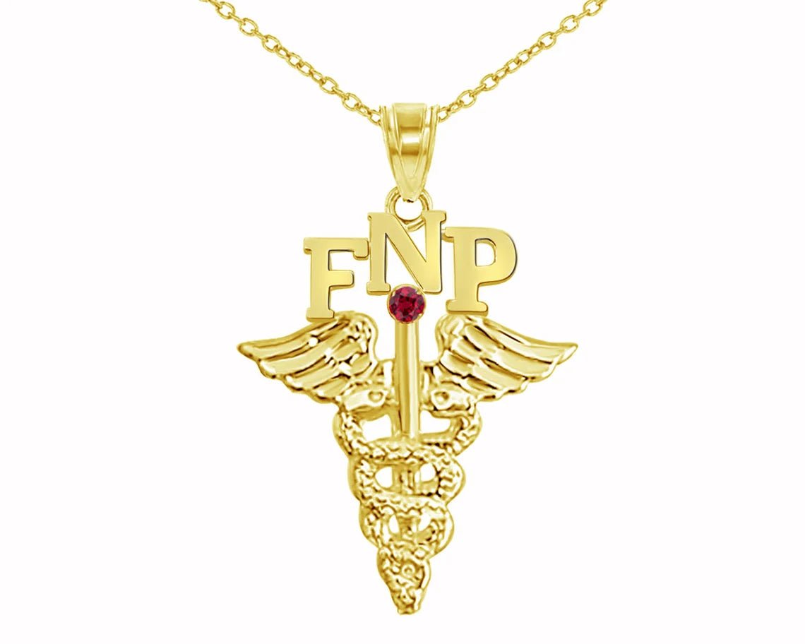 14K Gold FNP Family Nurse Practitioner Necklace - NursingPin.com