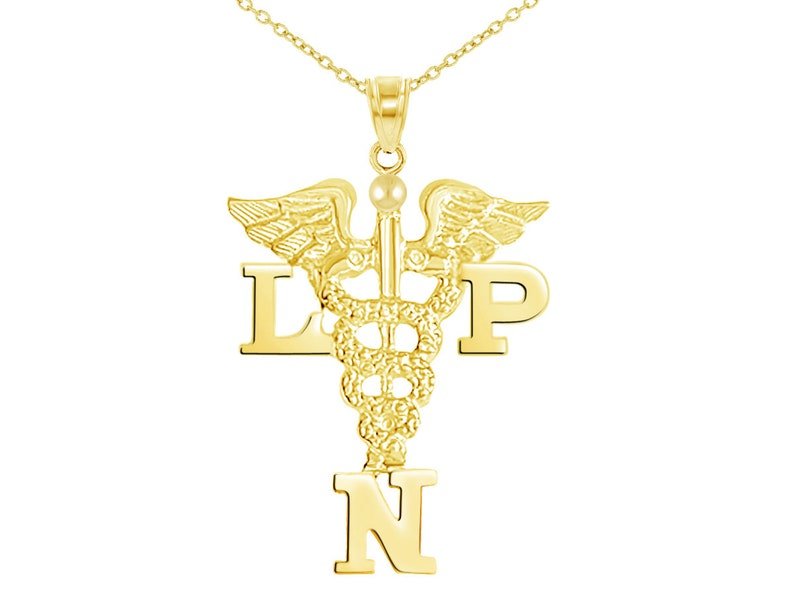 14K Gold LPN Licensed Practical Nurse Necklace - NursingPin.com