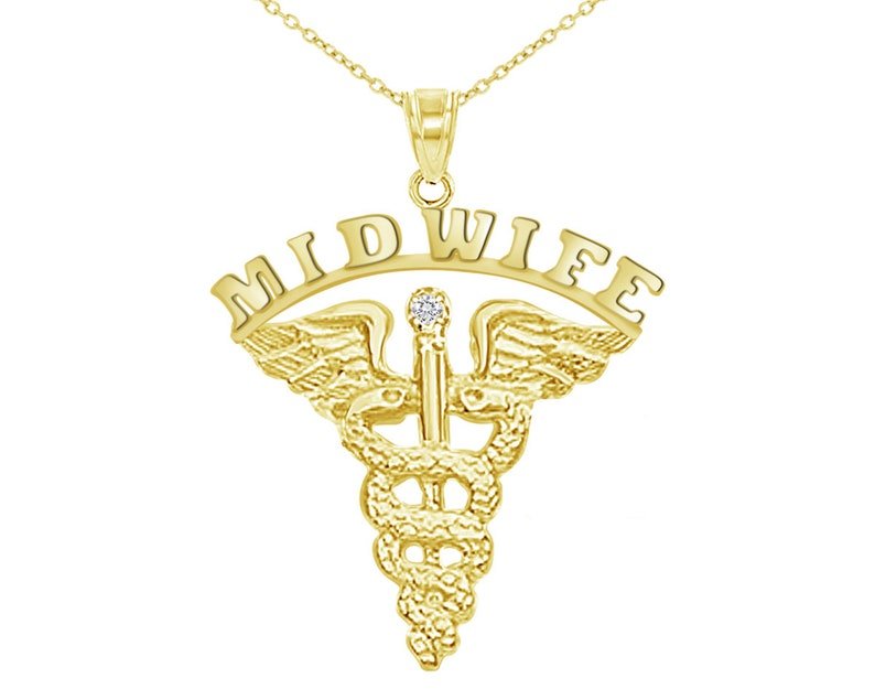 14K Gold Midwife Graduation Necklace - NursingPin.com