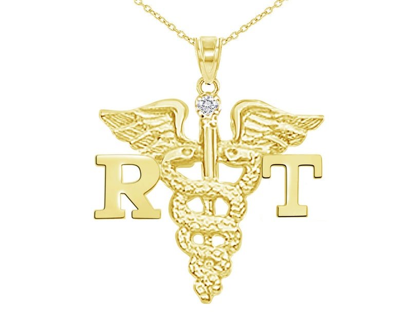 14K Gold RT Respiratory Therapist Necklace - NursingPin.com