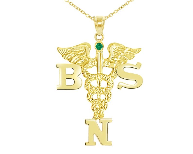 BSN Nurse Necklace in Solid 14K Gold - NursingPin.com