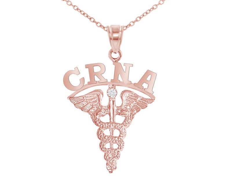 CRNA Nurse Necklace | 14K Rose Gold | Diamond - NursingPin.com