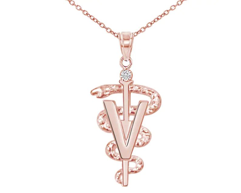 DVM Veterinarian Necklace 14K Rose Gold - NursingPin.com