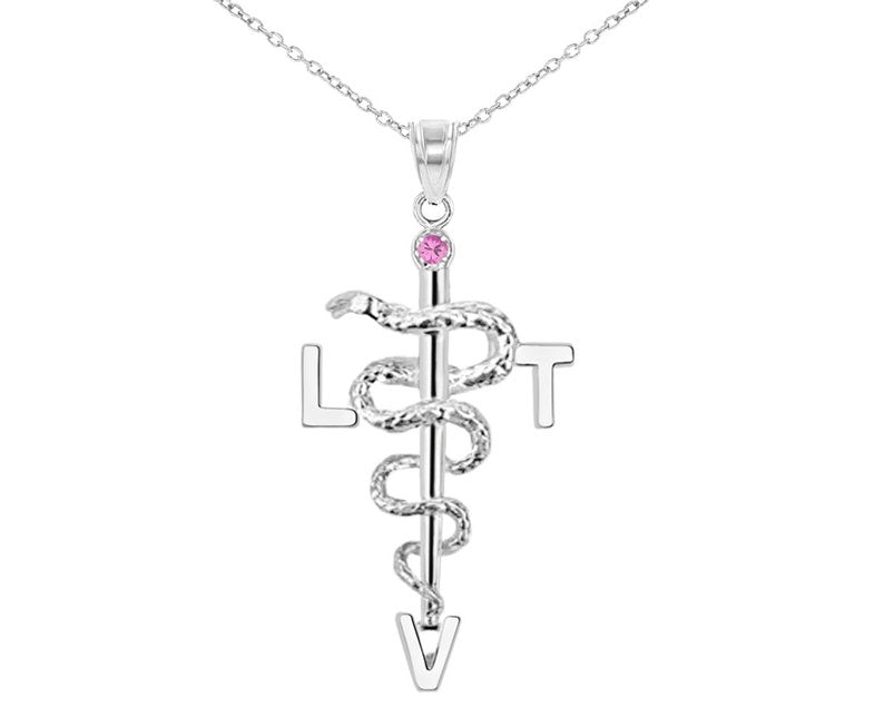 Licensed Vet Tech LVT Necklace in Silver - NursingPin.com