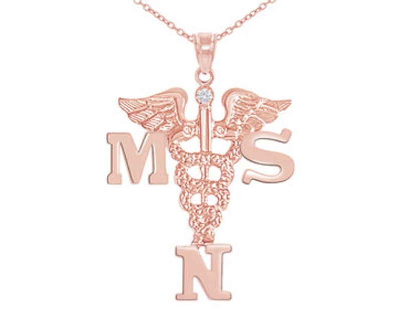 Masters of Science in Nursing MSN Necklace in 14K Rose Gold - NursingPin.com