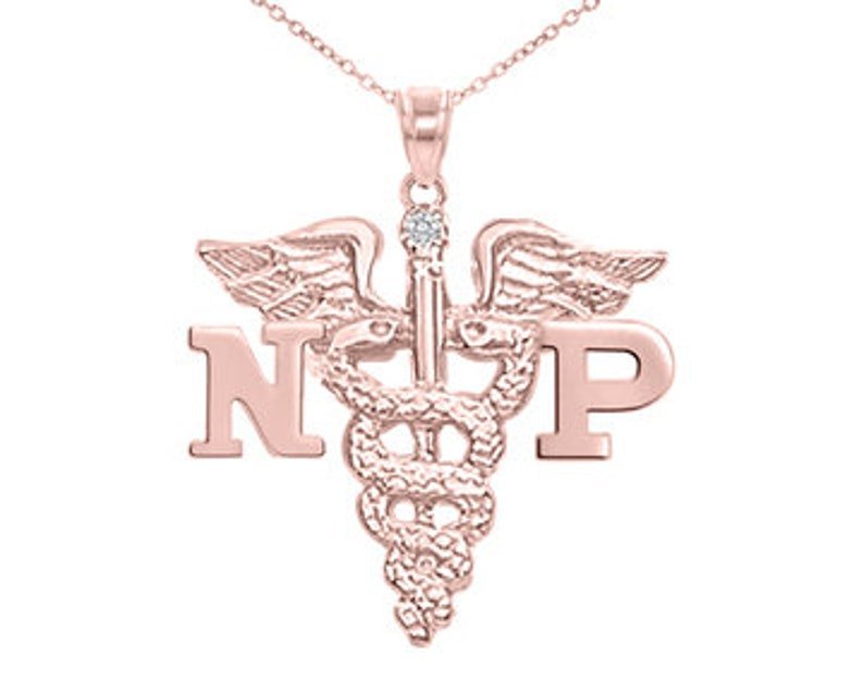 Nurse Practitioner NP Necklace 14K Rose Gold - NursingPin.com