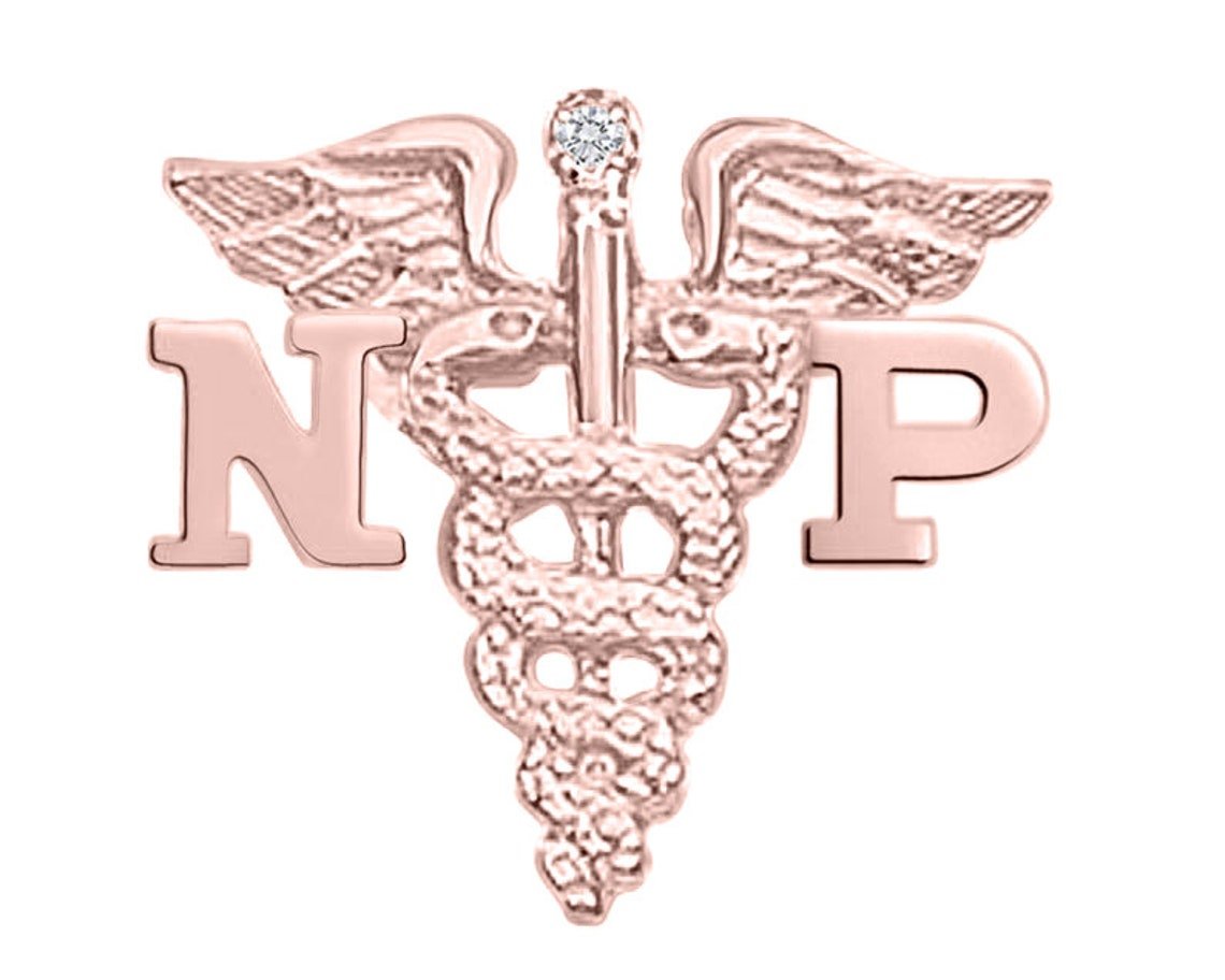 Nurse Practitioner NP Nursing Pin in 14K Rose Gold with Diamond - NursingPin.com