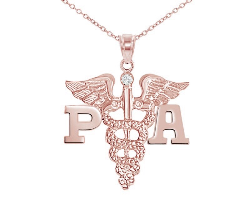 Physician Assistant PA Graduation Necklace | 14K Rose Gold | Diamond - NursingPin.com