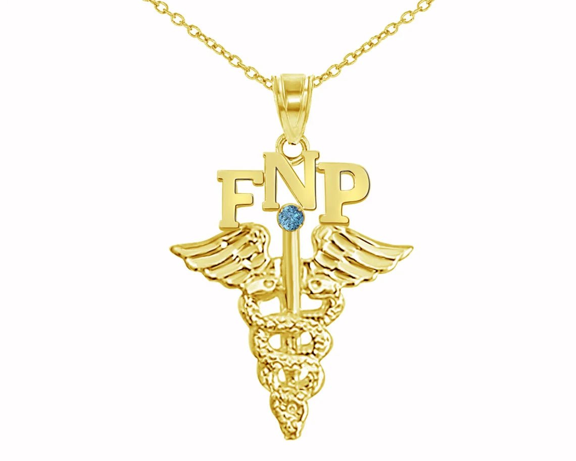 14K Gold FNP Family Nurse Practitioner Necklace - NursingPin.com