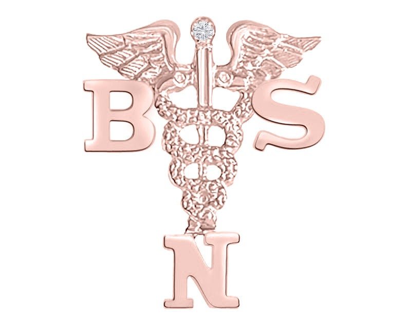 14K Rose Gold BSN Nursing Pin with Diamond - NursingPin.com