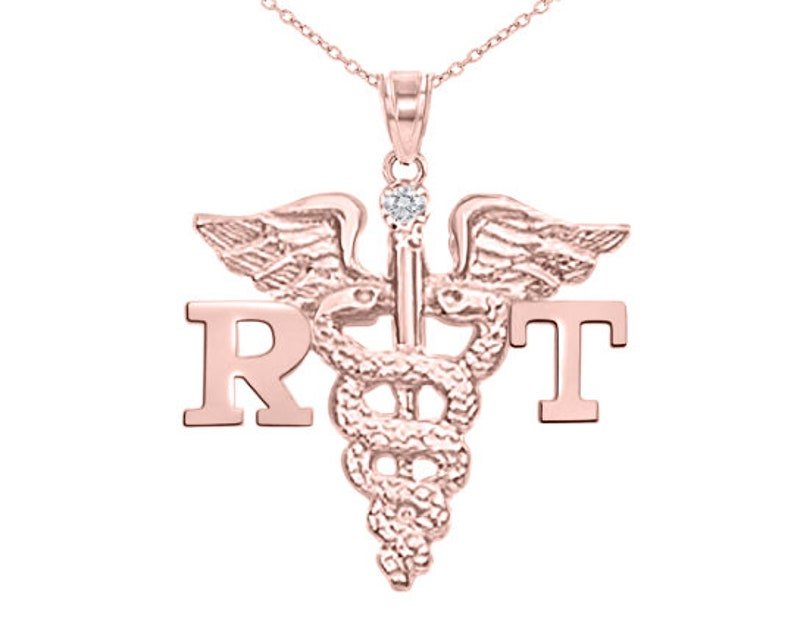 14K Rose Gold Respiratory RT Necklace - Diamond - NursingPin.com