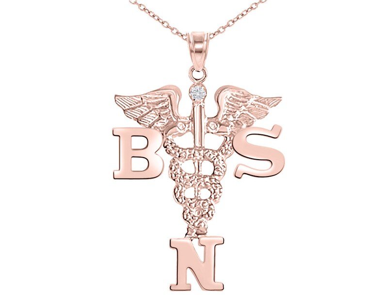 BSN Nurse Diamond Necklace 14K Rose Gold - NursingPin.com