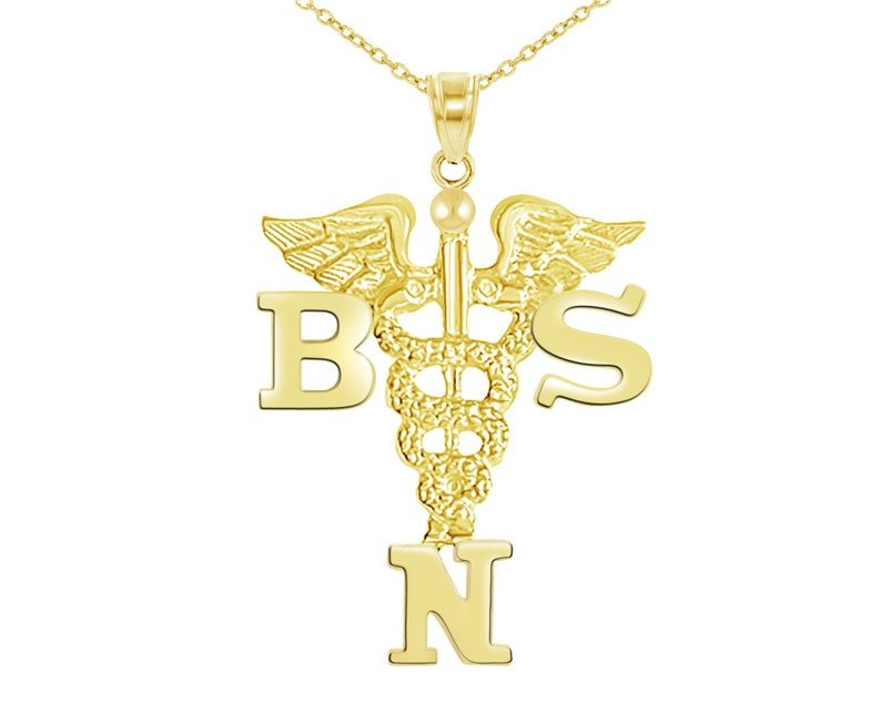 BSN Nurse Necklace in Solid 14K Gold - NursingPin.com