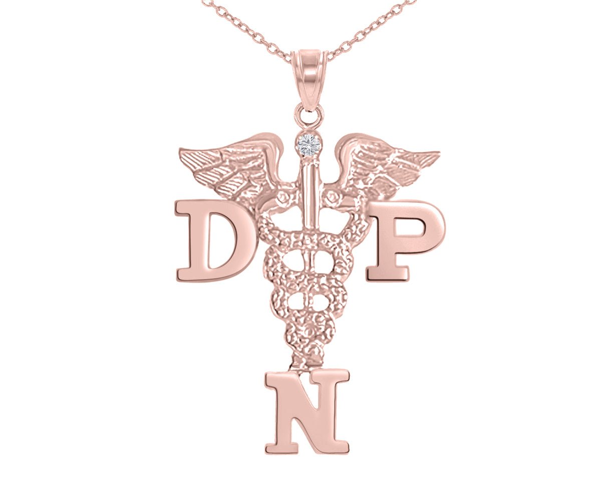 DNP Nurse Diamond Necklace 14K Rose Gold - NursingPin.com