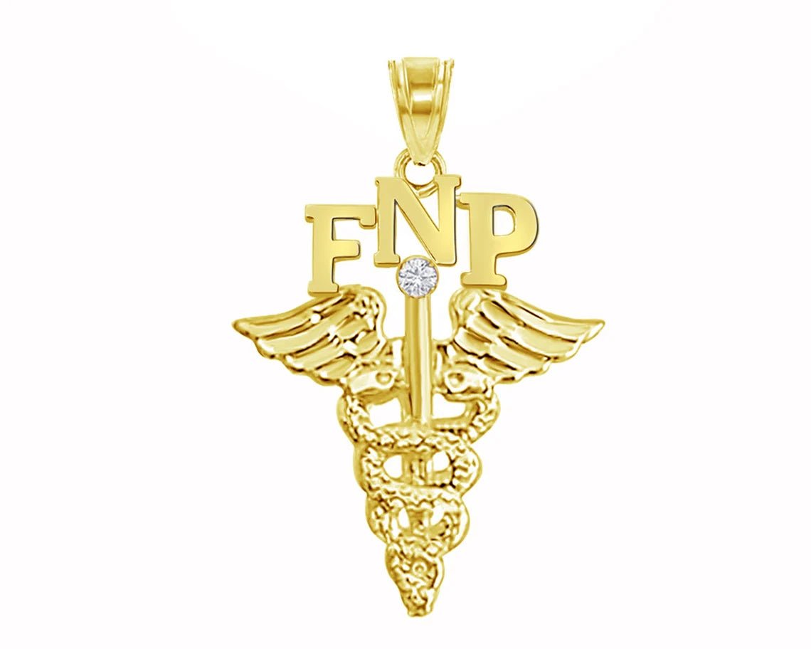 Family Nurse Practitioner FNP 14K Gold Charm - NursingPin.com