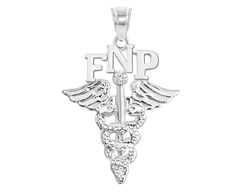 FNP Family Nurse Practitioner Charm in Silver - NursingPin.com