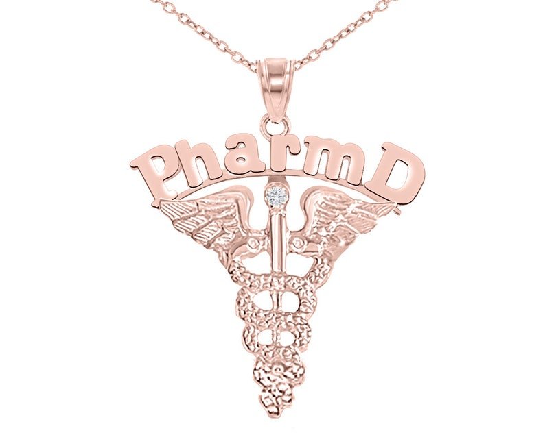 PharmD Diamond Necklace 14K Rose Gold - NursingPin.com