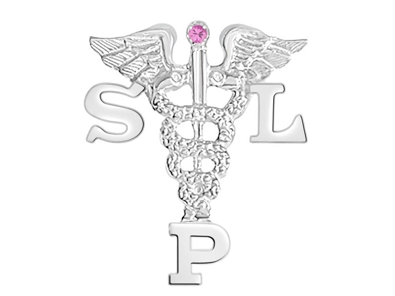 SLP Graduation Pin for Speech in Silver - NursingPin.com